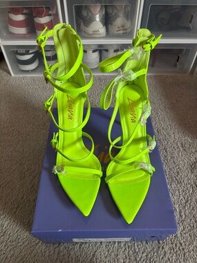 Liliana Neon Green Strappy Pointed-Toe Heels